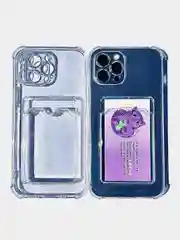Чехол с карманом для карт на iPhone 11,12,13,14,Pro,Max,mini,7,8,7+,8+,X,XS,XR, прозрачны