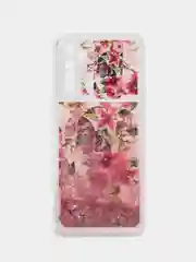 Лавандовый чехол Realme C3 / 5 / 6i силиконовый переливающийся жидкий с блестками и защитой камеры