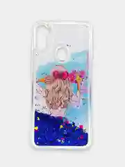 Синий чехол Samsung Galaxy A11, M11 (Самсунг Галакси А11, М11) переливающийся жидкий с блестками