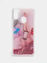 Розовый чехол Samsung Galaxy A11, M11 (Самсунг Галакси А11, М11) переливающийся жидкий с блестками