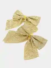 Желтый украшения елочные: снежинки, олени, бантики, колокольчики
