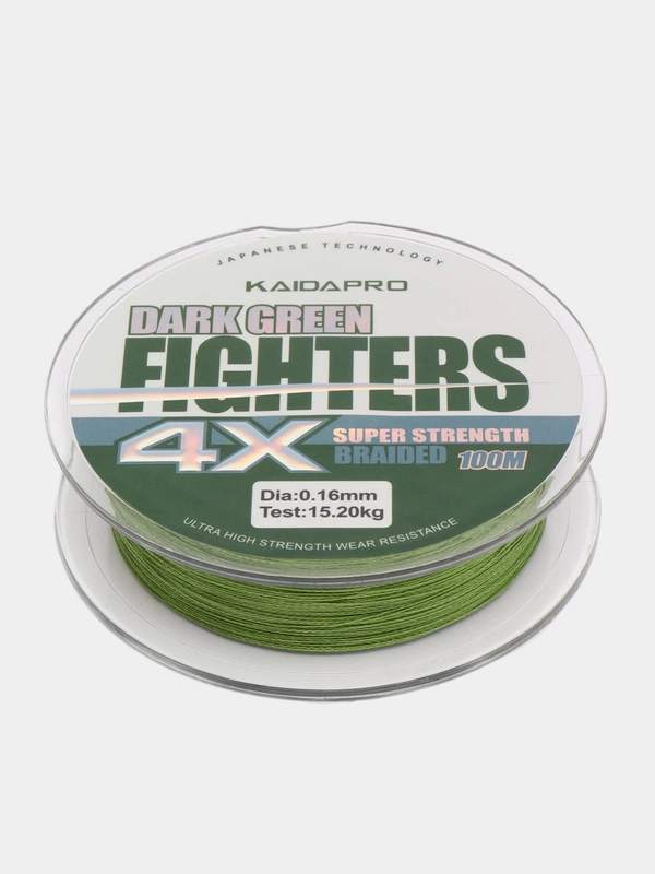 Плетеный шнур для рыбалки, плетенка, леска Kaida Fighters 4X dark green, 100 метров
