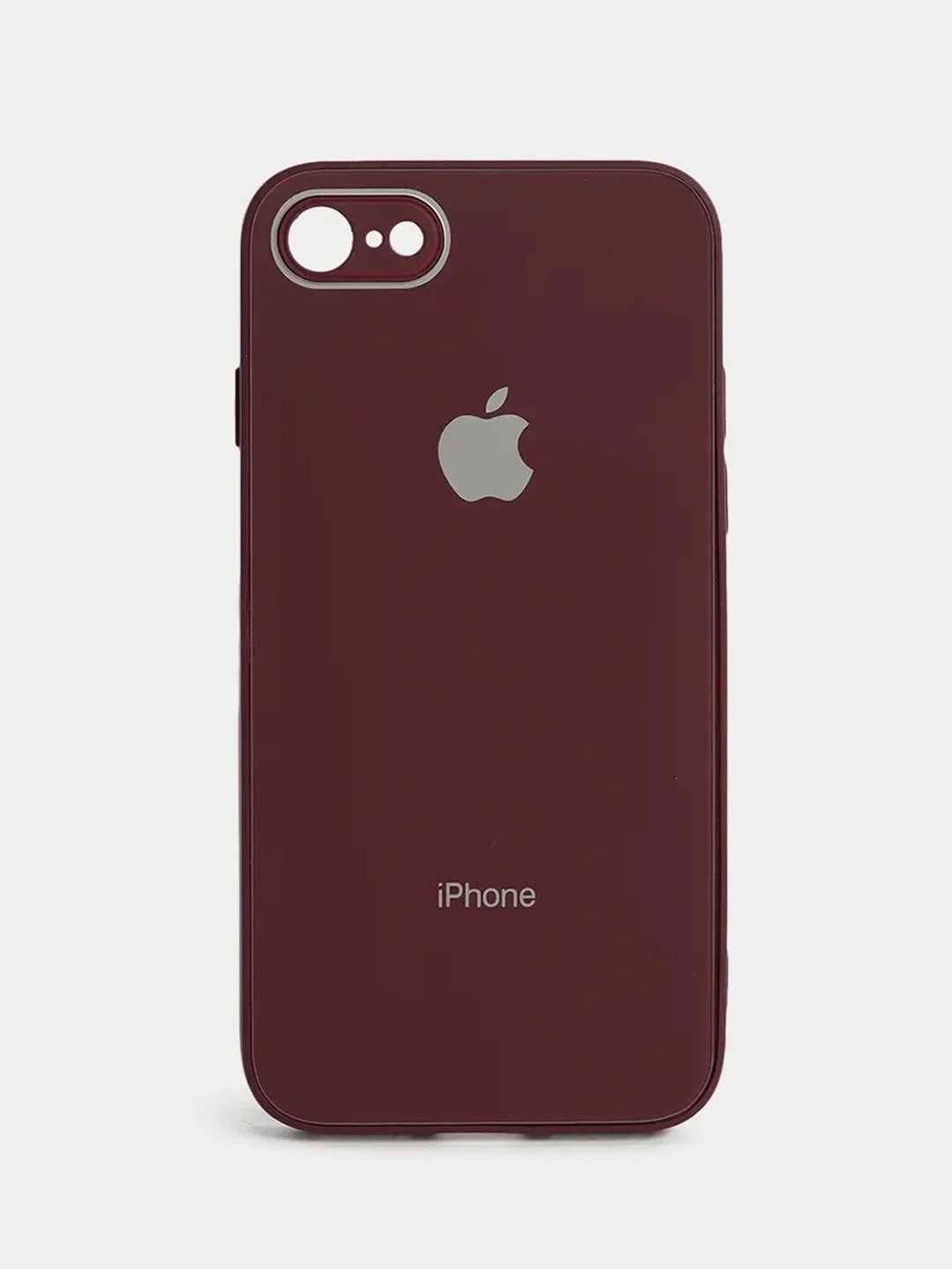 Тёмно-бордовый силиконовый чехол для iPhone 7, iPhone 8, iPhone SE 2020, со стеклянной панелью