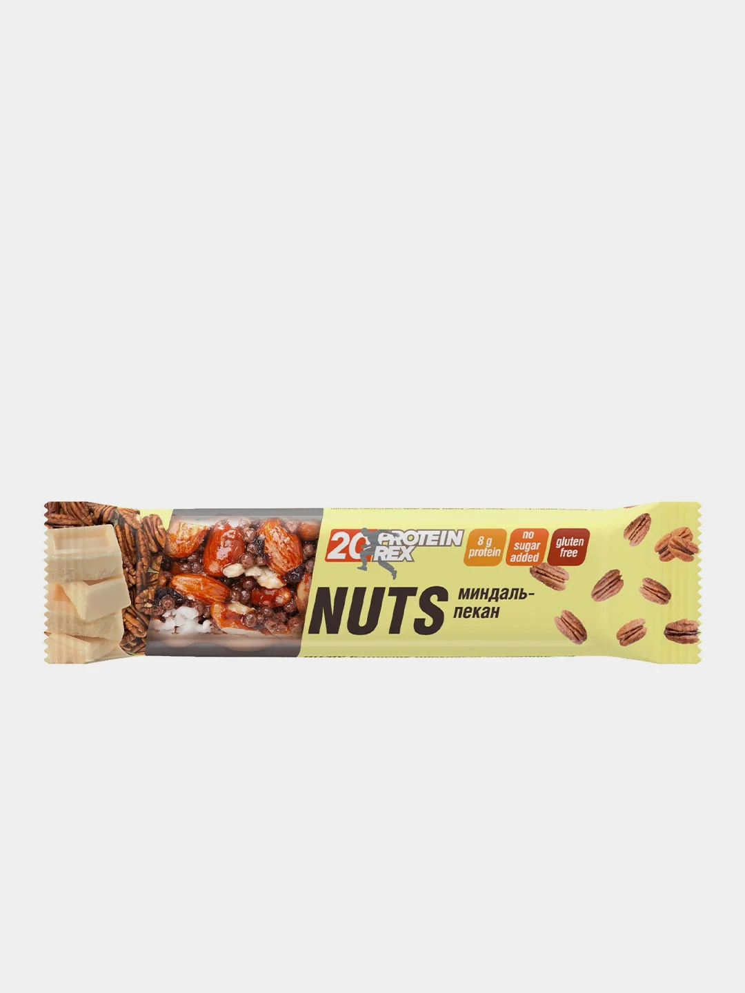 Протеиновый ореховый батончик ProteinRex NUTS, без сахара, миндаль-пекан, 40 г