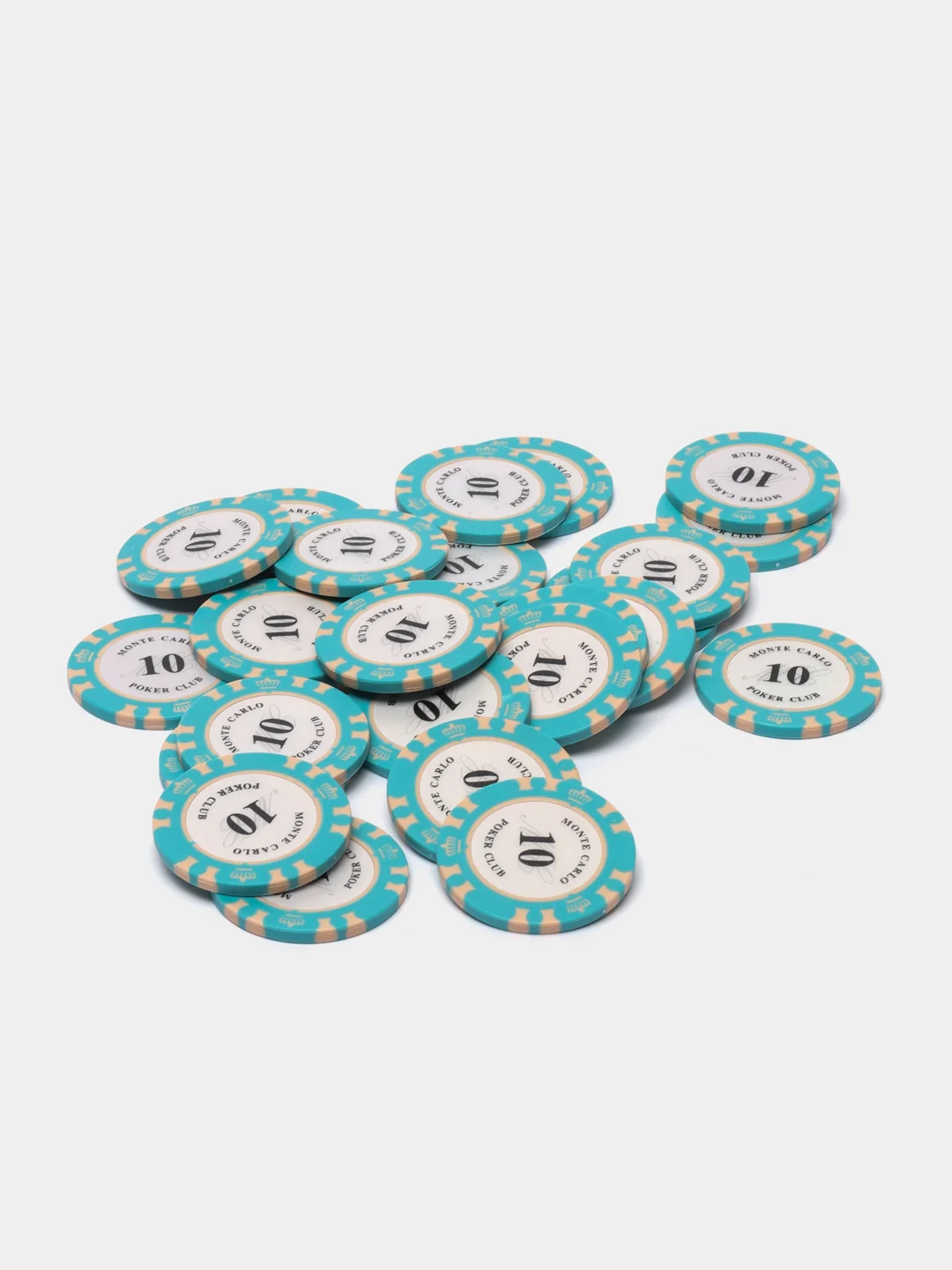 Голубой фишки для покера Monte Carlo 14 грамм, номинал 1, 5, 10, 25, 50, 100, 500, 1000 по 25 штук
