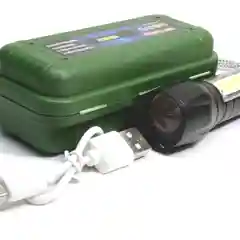 Зелёный хаки аккумуляторный карманный фонарик с usb в кейсе