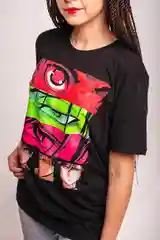 Лайм футболка женская светящаяся Hello Kitty "Куроми", аниме Hunter, Evangelion, Атака титанов