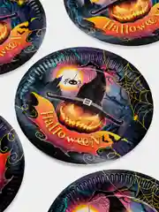 Синий тарелка бумажная , салфетки на Хэллоуин "Happy Halloween", 18 см, набор из 6 штук