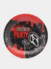 Красный тарелка бумажная , салфетки на Хэллоуин "Happy Halloween", 18 см, набор из 6 штук