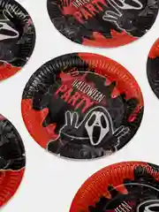 Красный тарелка бумажная , салфетки на Хэллоуин "Happy Halloween", 18 см, набор из 6 штук