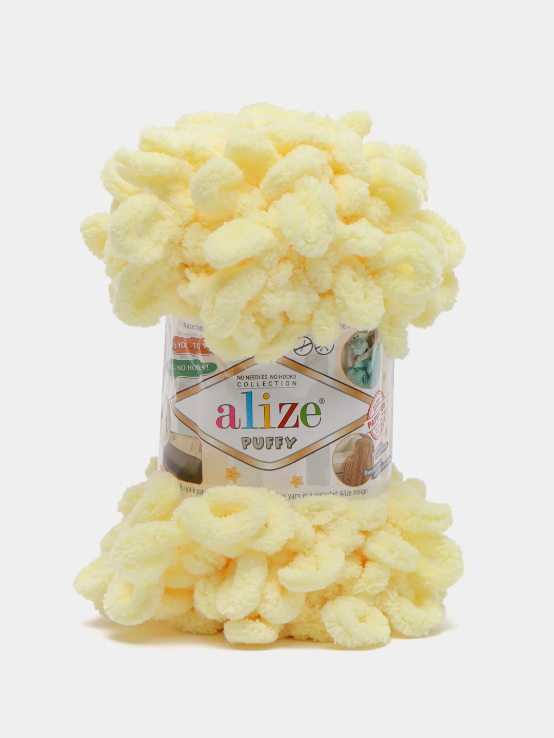 Светло-жёлтый пряжа Alize Puffy, петельки большие, микрополиэстер, 100 г, 9 м
