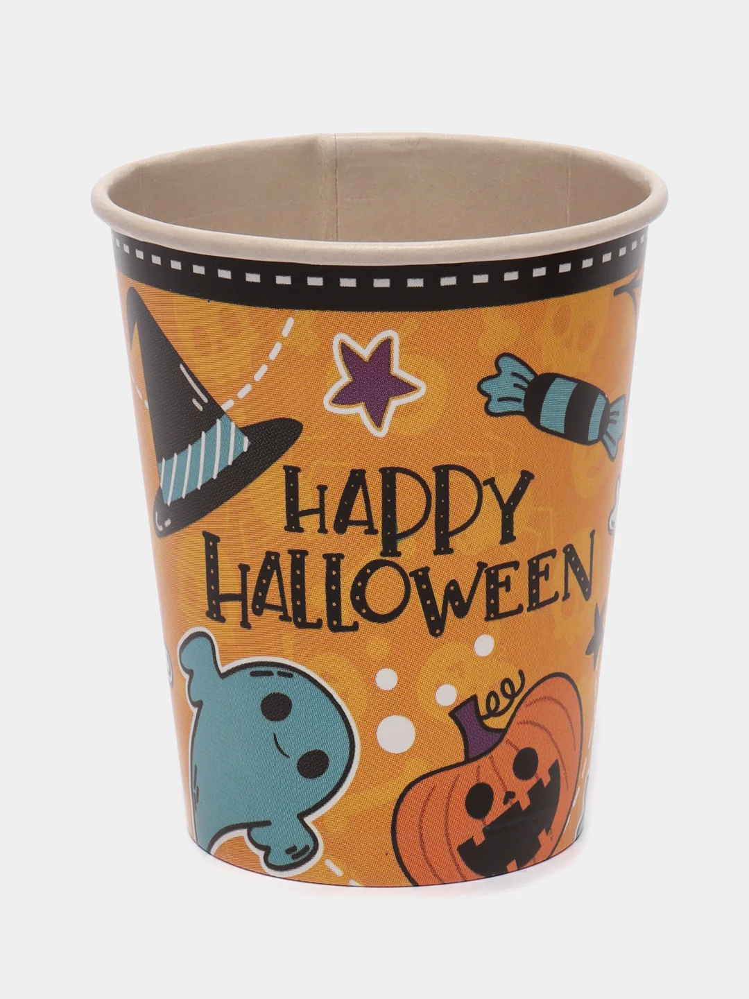 Оранжевый стакан бумажный на хэллоуин Halloween party, 250 мл, 6 шт