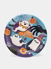 Голубой тарелка бумажная , салфетки на Хэллоуин "Happy Halloween", 18 см, набор из 6 штук