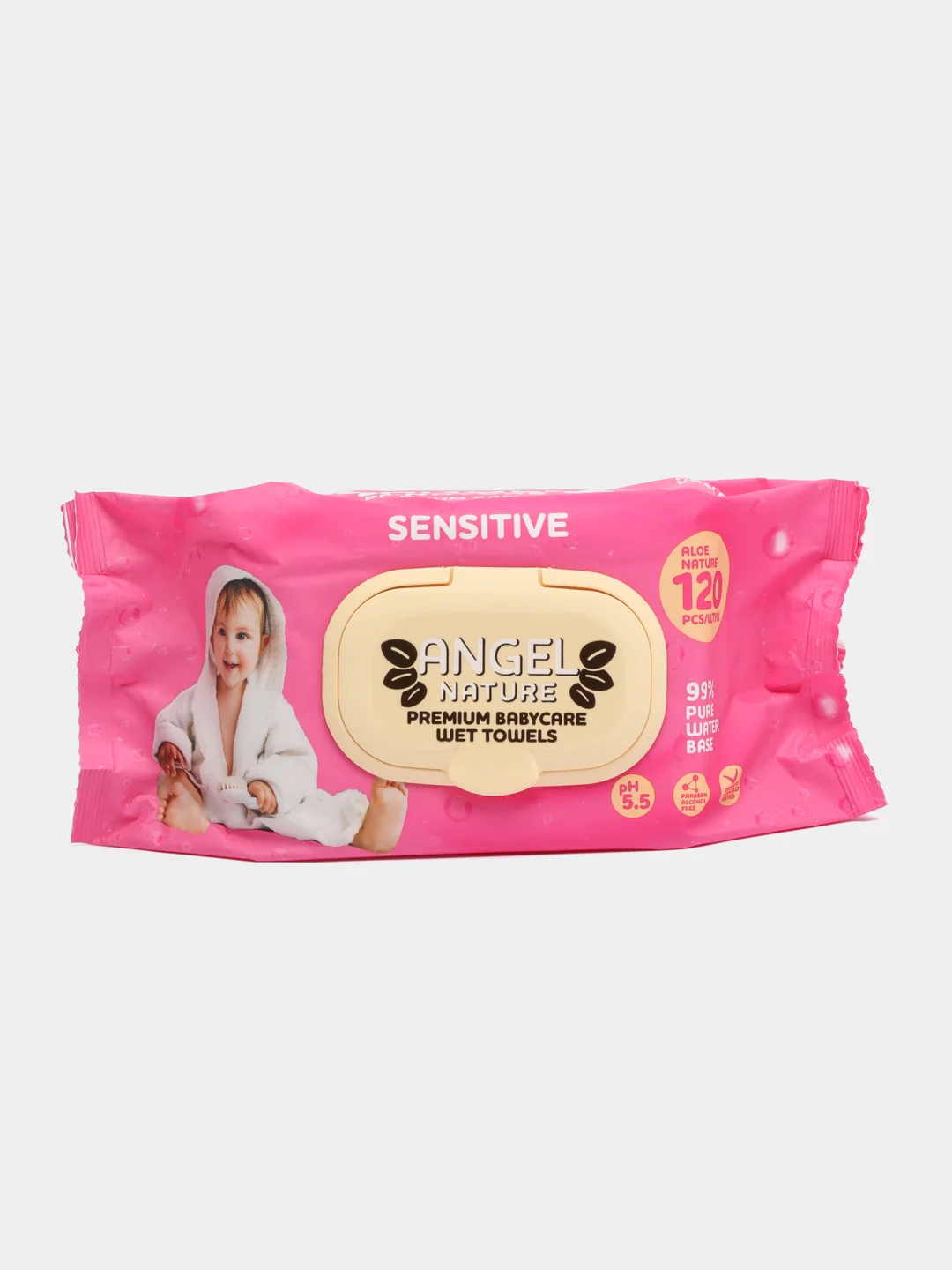 Розовый влажные салфетки детские Angel Nature 120 шт