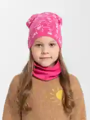 Фуксия детская шапка снуд комплект для девочки