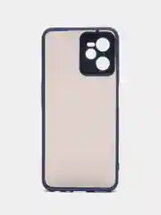 Темно-синий чехол пластиковый Realme C35 / Реалми С35 матовый, с цветными кнопками