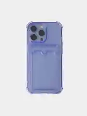 Фиолетовый чехол для iPhone (Айфон) 11, 14, 13, Pro, Max, 12, XR, XS, 7, 8, Plus, с карманом для карт, прозрачный