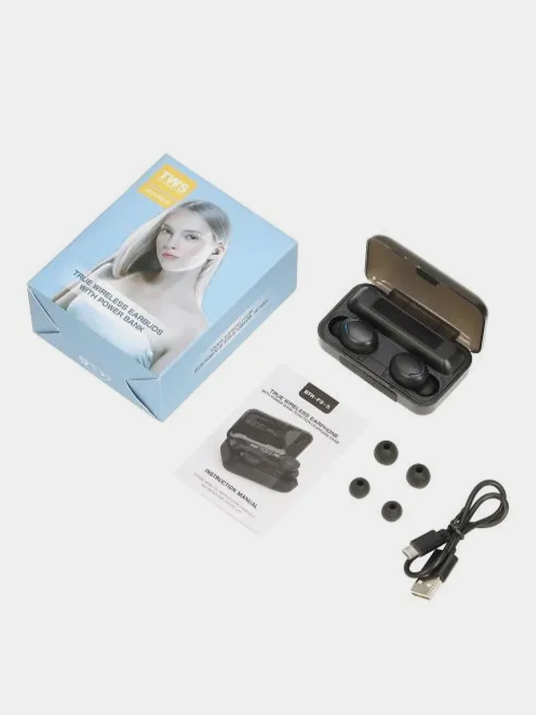 Белый беспроводные наушники TWS F9-5C с повербанком (PowerBank)