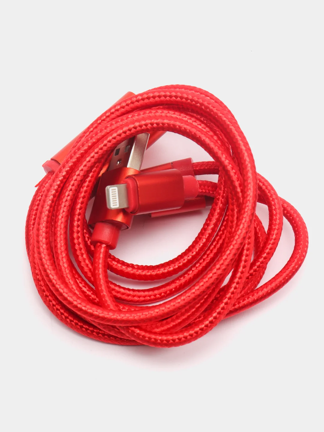 Красный кабель для зарядки 3 в 1 USB ( iPhone Lightening / Micro USB / Type - C ) универсальный
