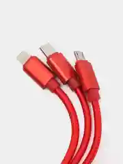 Красный кабель для зарядки 3 в 1 USB ( iPhone Lightening / Micro USB / Type - C ) универсальный
