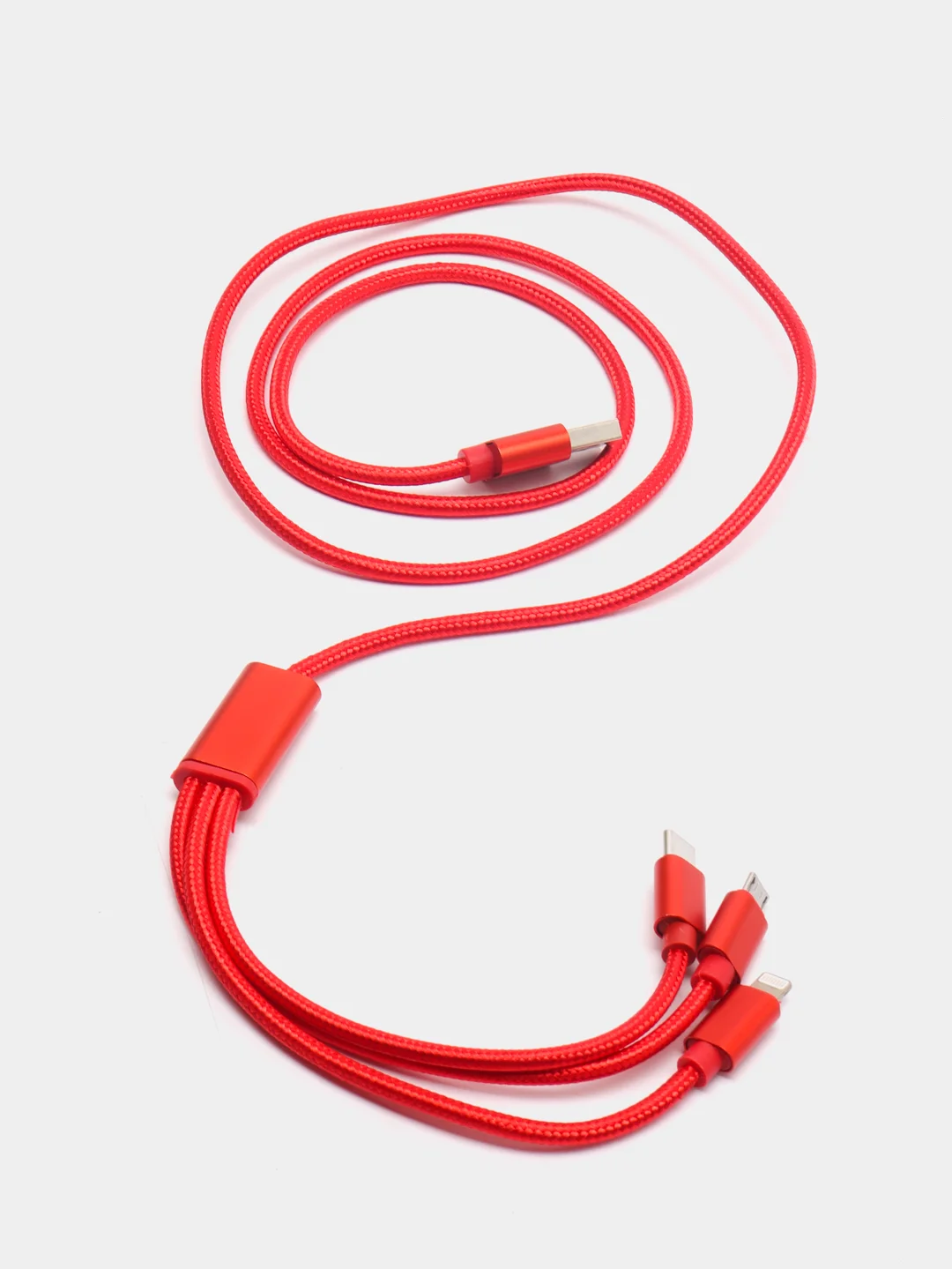 Красный кабель для зарядки 3 в 1 USB ( iPhone Lightening / Micro USB / Type - C ) универсальный
