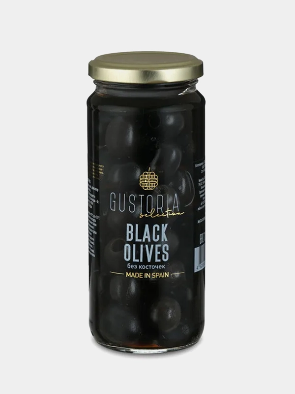 Маслины черные GUSTORIA, без косточек, 358 мл