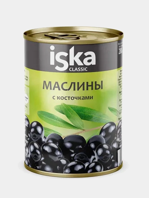 Маслины черные ISKA, с косточкой, 300 мл
