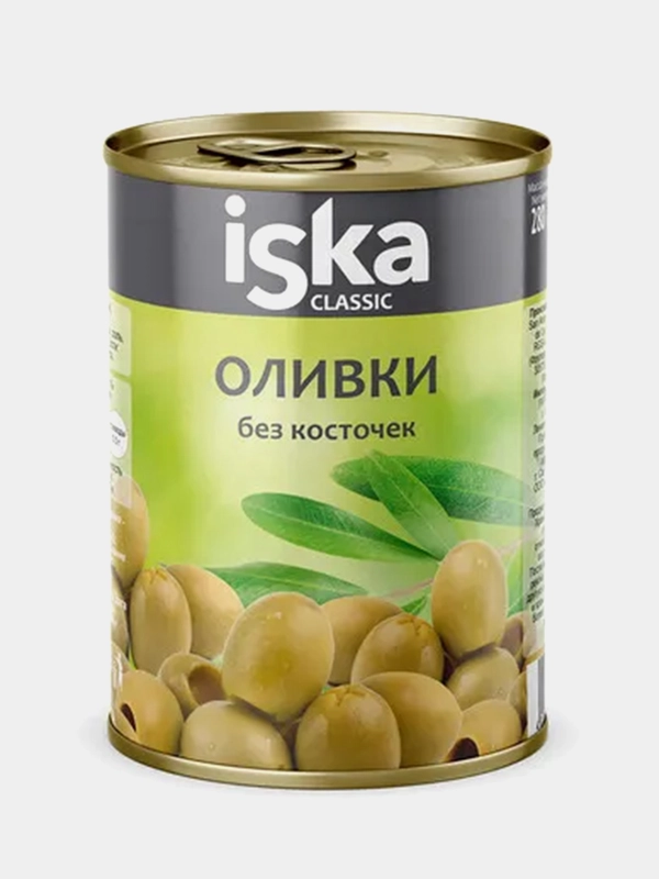 Зеленые оливки ISKA, без косточек, 300 мл