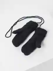 Черный варежки зимние двухслойные теплые