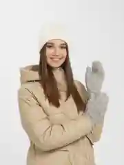 Бежевый меланж варежки зимние двухслойные теплые