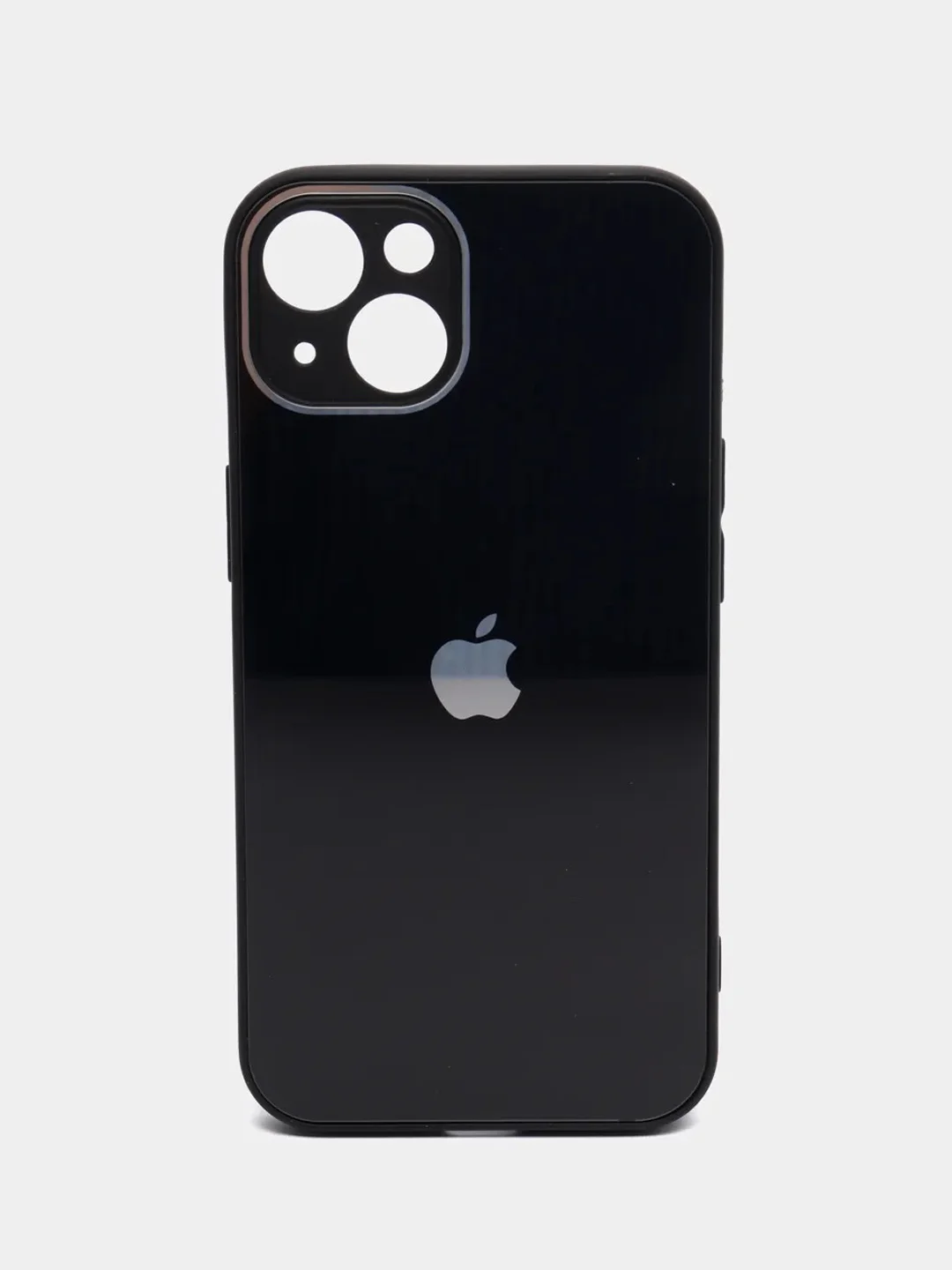 Черный чехол силиконовый со стеклянной панелью для iPhone 13