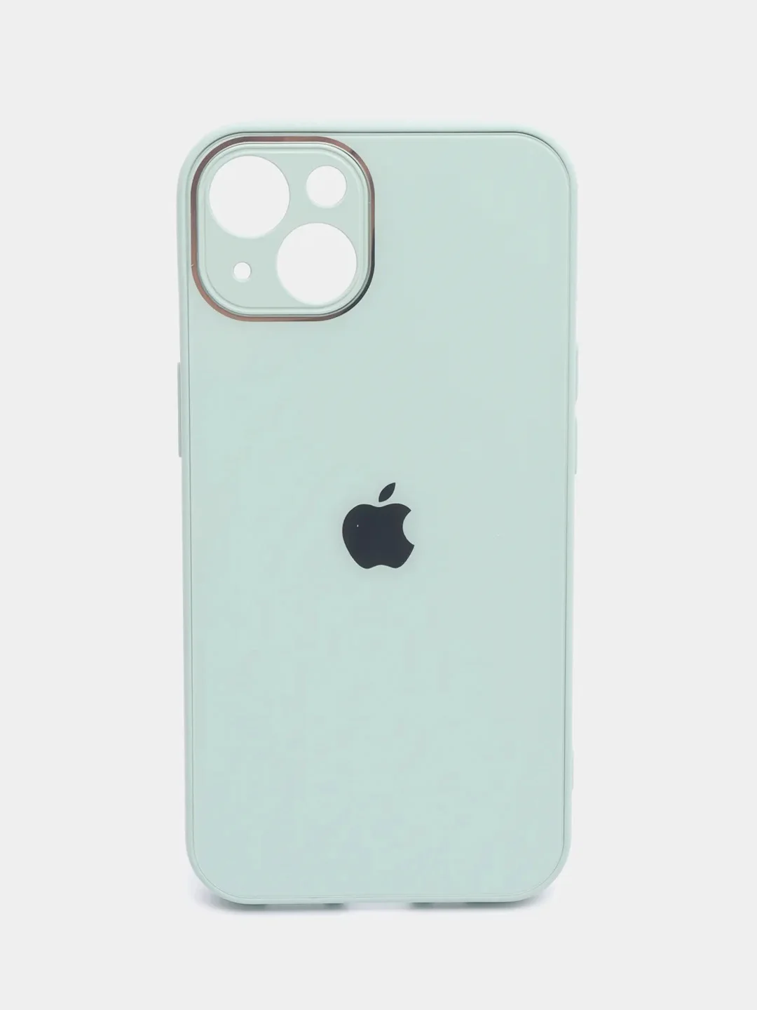Мятный чехол силиконовый со стеклянной панелью для iPhone 13