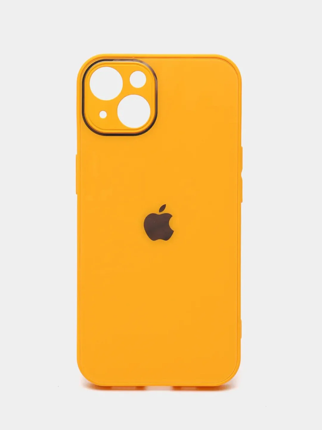 Горчичный чехол силиконовый со стеклянной панелью для iPhone 13