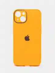 Горчичный чехол силиконовый со стеклянной панелью для iPhone 13