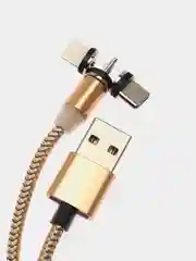 Золотой магнитный кабель для зарядки, коннекторы MicroUSB, Type-C, iPhone Lightning по отдельности