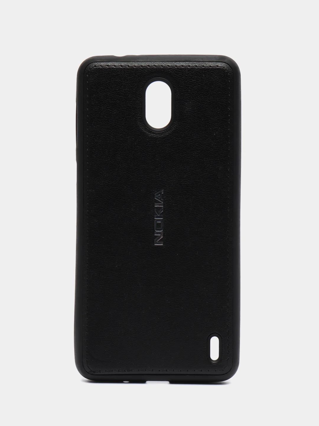 Черный чехол силиконовый с кожаной вставкой на Nokia 2