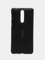 Черный чехол силиконовый с кожаной вставкой на Nokia 8