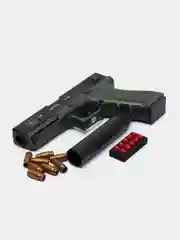 Зеленый пистолет игрушечный перезаряжаемый Glock с глушителем, оружие, подарок на 23 февраля