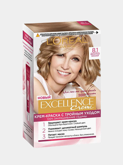 LOreal Paris Стойкая крем-краска для волос "Excellence", 8.1, Светло-русый пепельный
