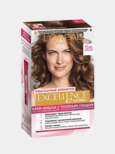LOreal Paris Стойкая крем-краска для волос "Excellence", оттенок 6.00, Темно-русый