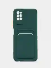 Тёмно-зелёный чехол с защитой камеры для Tecno Pova 2, с карманом для пластиковой карты