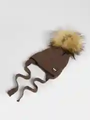 Коричневый шапка детская, с натуральным помпоном, зима