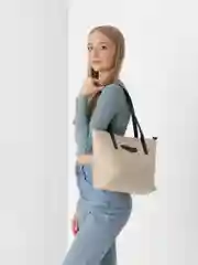 Бежевый сумка женская, через плечо, на молнии, черная, объемная