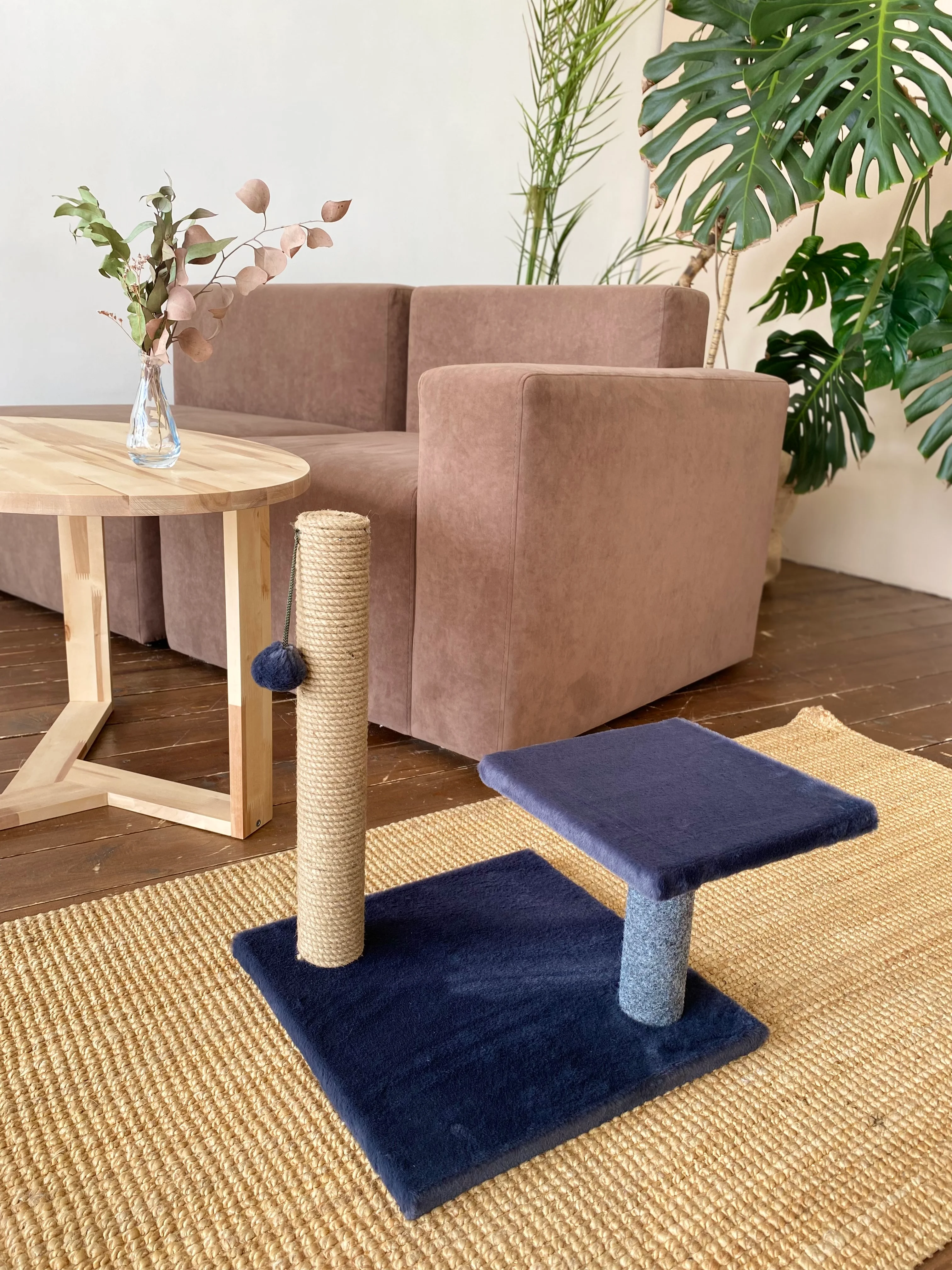 Синий игровой комплекс для кошек с лежанкой и игрушкой, 40 х 40 х 50 см