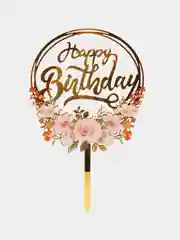 Розовый топпер для украшения торта "Happy birthday", круг