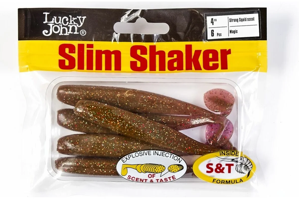 Зеленый силиконовая приманка Lucky John Slim Shaker, 4 дюйма
