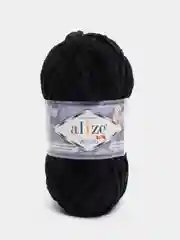 Черный пряжа плюшевая Alize Velluto, 100% микрополиэстер, 100г, 68м, плюшевая, велюровая веллюто