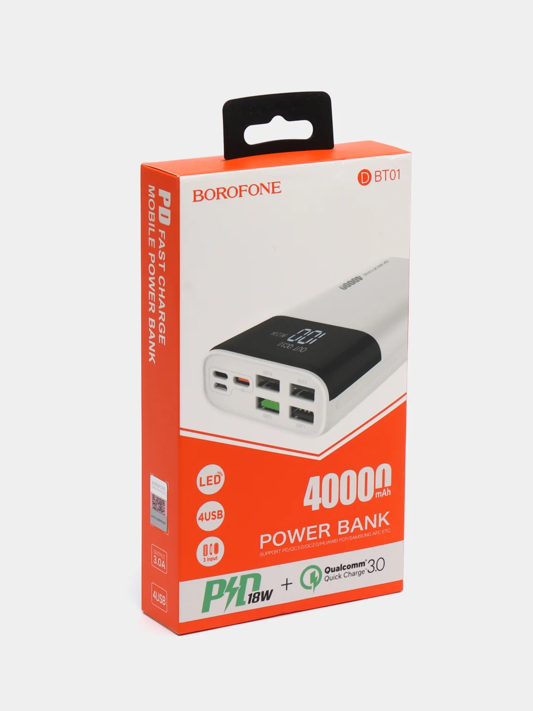 Белый портативный внешний аккумулятор Power Bank Borofone BT01 40000 мАч, 4 USB