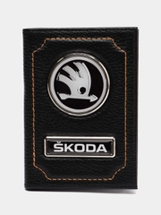 Обложка для автодокументов SKODA из натуральной кожи/бумажник