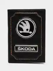 Черный обложка для автодокументов SKODA из натуральной кожи/бумажник
